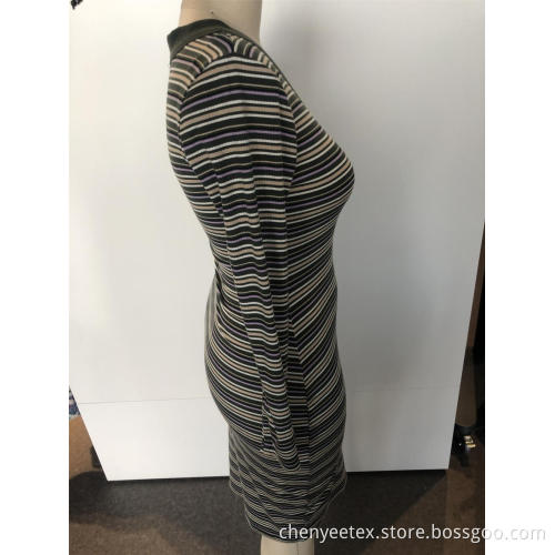 V-neck striped long knit dress